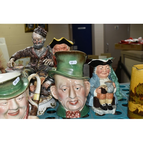 557 - SEVEN ASSORTED TOBY AND CHARACTER JUGS AND TWO OTHER CERAMIC ITEMS, including a Royal Doulton Charac... 