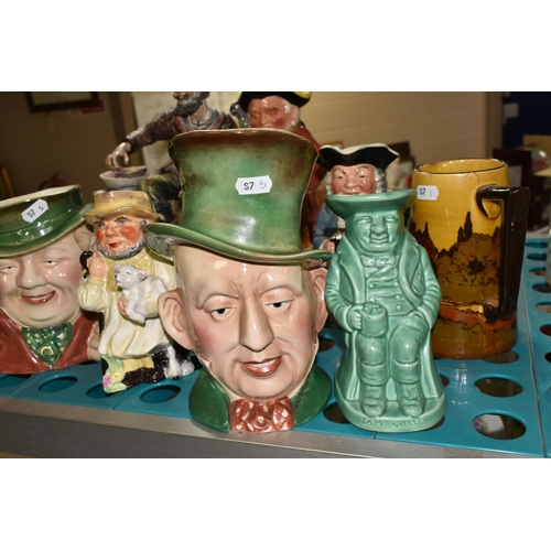 557 - SEVEN ASSORTED TOBY AND CHARACTER JUGS AND TWO OTHER CERAMIC ITEMS, including a Royal Doulton Charac... 