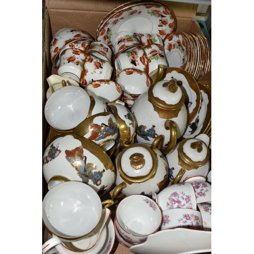 558 - THREE BOXES AND LOOSE OF TEA AND DINNERWARE, including  Tuscan, Foley, Japanese eggshell porcelain, ... 