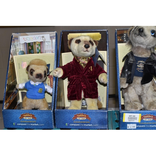 565 - A COLLECTION OF BOXED MEERKAT SOFT TOYS, from the T.V. commercials, many with 'Certificates of Authe... 