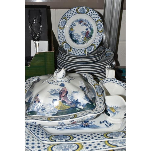 566 - TWO BOXES AND LOOSE CERAMICS AND GLASSWARE, ETC, including an Adams 'Tokio' pattern part dinner serv... 