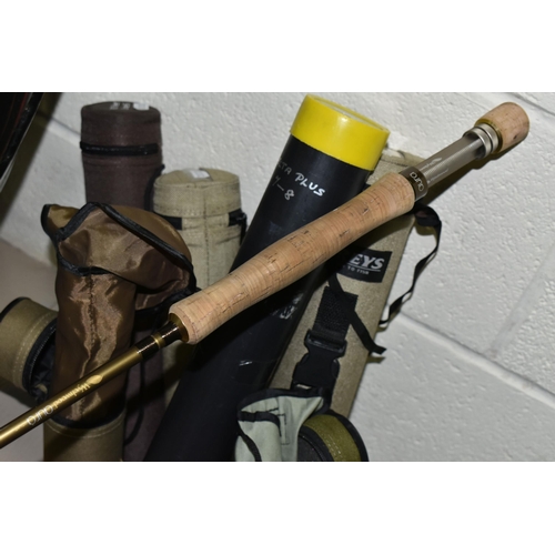 571 - SIX MODERN CARBON FISHING RODS, five in zipped storage cases comprising a Greys Greyflex M2 three se... 