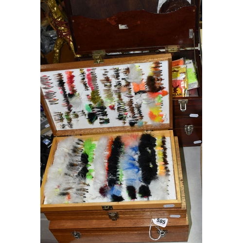 SIX WOODEN CASES OF 'FLY-TYING' MATERIALS, FLY FISHING HOOKS AND LURES,  comprising a large quantity