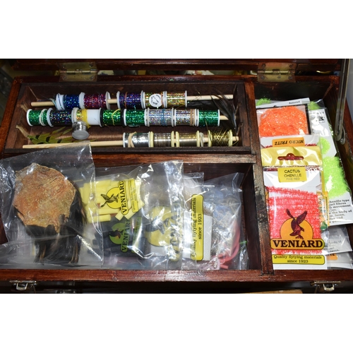 SIX WOODEN CASES OF 'FLY-TYING' MATERIALS, FLY FISHING HOOKS AND LURES,  comprising a large quantity