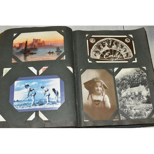 608 - TWO ALBUMS OF POSTCARDS containing approximately 428 miscellaneous examples from the Edwardian era t... 