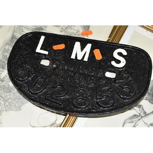 613 - AN L.M.S D SHAPED CAST IRON WAGON PLATE, 'L.M.S standard 12 ton 602853', front has been repainted, a... 