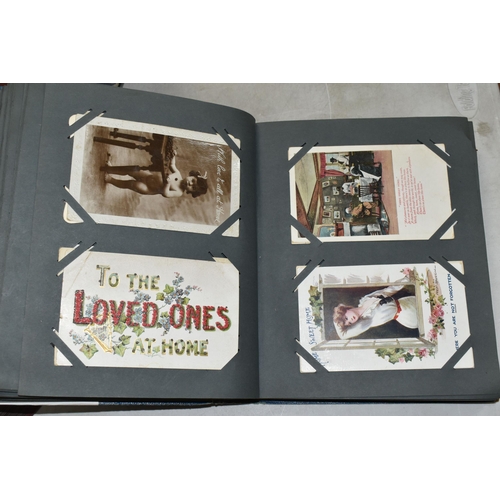 619 - TWO ALBUMS OF POSTCARDS containing approximately 587 Postcards dating from the early 20th century wi... 