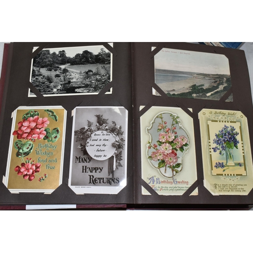 619 - TWO ALBUMS OF POSTCARDS containing approximately 587 Postcards dating from the early 20th century wi... 