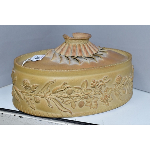 641 - AN EARLY 19TH CENTURY WILSON CANEWARE OVAL GAME PIE TUREEN AND COVER, the cover with damaged oval ha... 