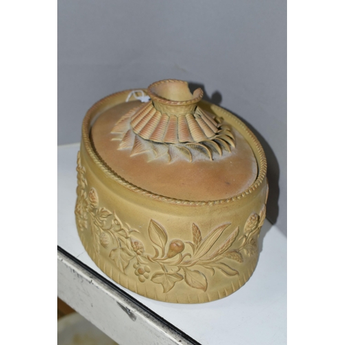 641 - AN EARLY 19TH CENTURY WILSON CANEWARE OVAL GAME PIE TUREEN AND COVER, the cover with damaged oval ha... 