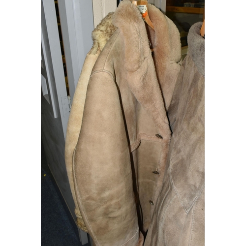 642 - A GROUP OF FOUR VINTAGE SHEEPSKIN COATS, maker's names include Barretts Of Feckenham, Baily's of Gla... 