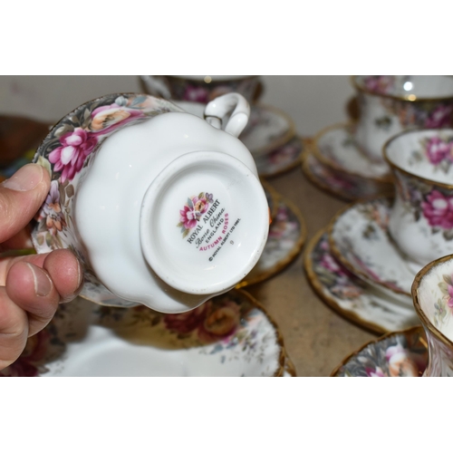 659 - SIX ROYAL ALBERT 'AUTUMN ROSES' TRIOS AND TRAY, comprising six each of tea plates, teacups and sauce... 