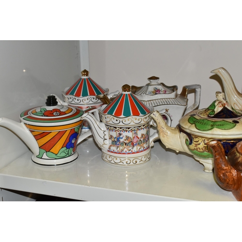 665 - A COLLECTION OF TEAPOTS AND COFFEE POTS, sixteen pieces including some novelty examples, manufacture... 