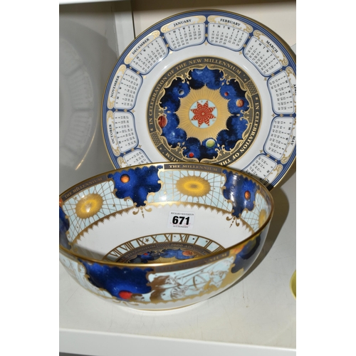 671 - THREE PIECES OF ROYAL WORCESTER 'MILLENNIUM' GIFTWARES, comprising a salad/fruit bowl diameter 23cm ... 