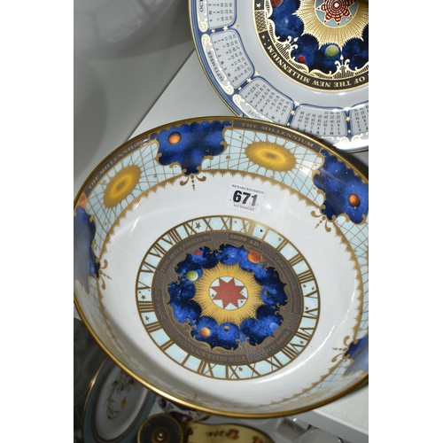 671 - THREE PIECES OF ROYAL WORCESTER 'MILLENNIUM' GIFTWARES, comprising a salad/fruit bowl diameter 23cm ... 