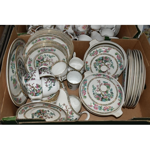 681 - SIX BOXES OF DINNER AND TEA WARES, including two boxes of Indian Tree pattern by various manufacture... 