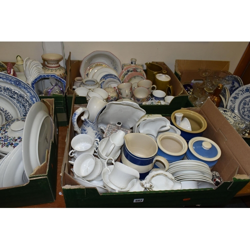 683 - FIVE BOXES OF CERAMICS AND GLASS WARES, to include a thirty six piece Royal Doulton Plymouth TC1105 ... 