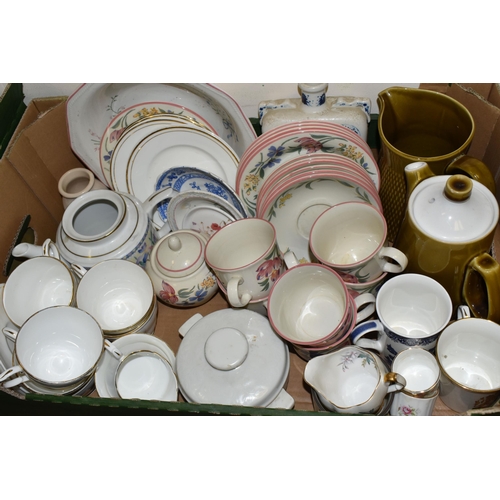 683 - FIVE BOXES OF CERAMICS AND GLASS WARES, to include a thirty six piece Royal Doulton Plymouth TC1105 ... 