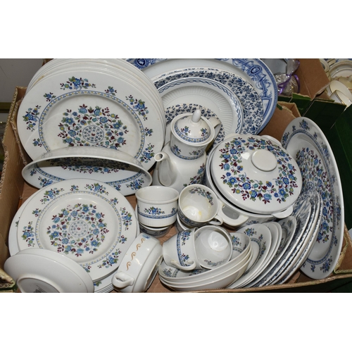 683 - FIVE BOXES OF CERAMICS AND GLASS WARES, to include a thirty six piece Royal Doulton Plymouth TC1105 ... 