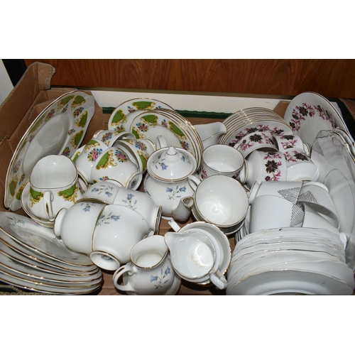 684 - SIX BOXES OF ASSORTED TEA AND DINNERWARE, to include a Royal Standard 'Rambling Rose' pattern dinner... 