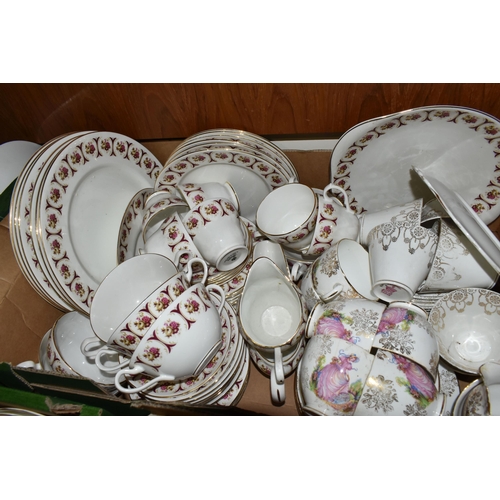 684 - SIX BOXES OF ASSORTED TEA AND DINNERWARE, to include a Royal Standard 'Rambling Rose' pattern dinner... 