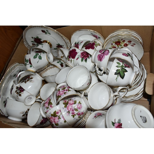 684 - SIX BOXES OF ASSORTED TEA AND DINNERWARE, to include a Royal Standard 'Rambling Rose' pattern dinner... 