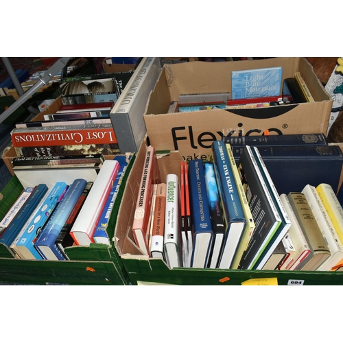 694 - FOUR BOXES OF BOOKS containing approximately 105 miscellaneous titles in hardback and paperback form... 