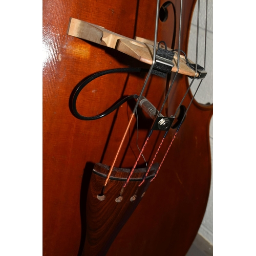 698 - A CONTEMPORARY DOUBLE BASS, paper label Jay Haide 2011, strong flamed wood body, bridge marked Timto... 