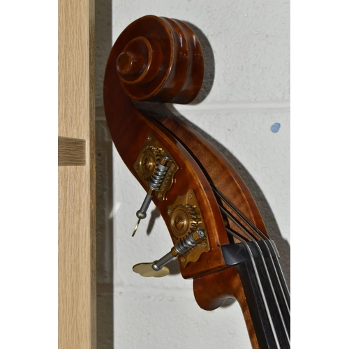 698 - A CONTEMPORARY DOUBLE BASS, paper label Jay Haide 2011, strong flamed wood body, bridge marked Timto... 