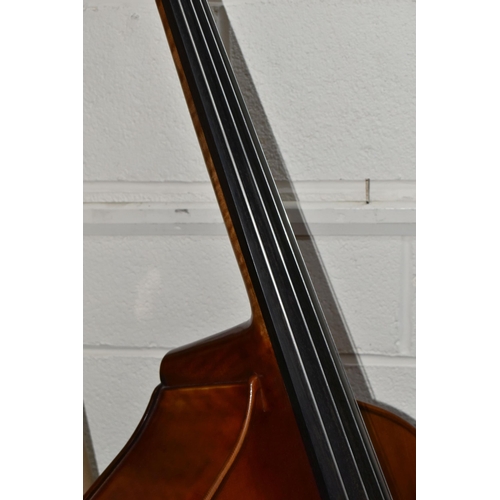 698 - A CONTEMPORARY DOUBLE BASS, paper label Jay Haide 2011, strong flamed wood body, bridge marked Timto... 