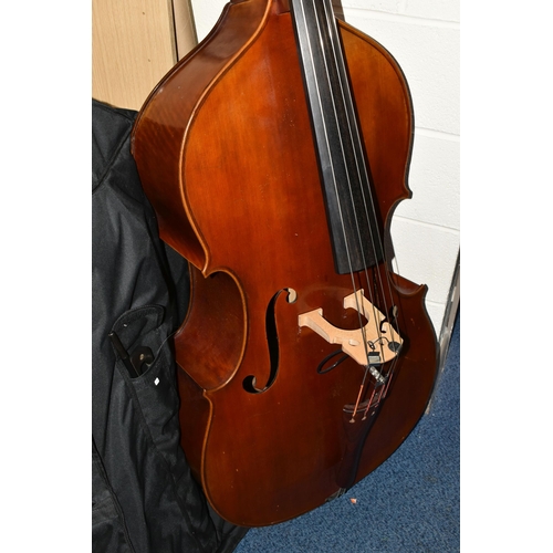 698 - A CONTEMPORARY DOUBLE BASS, paper label Jay Haide 2011, strong flamed wood body, bridge marked Timto... 