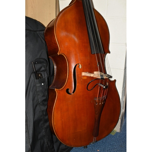 698 - A CONTEMPORARY DOUBLE BASS, paper label Jay Haide 2011, strong flamed wood body, bridge marked Timto... 