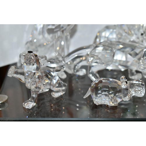 377 - A GROUP OF SWAROVSKI CRYSTAL AFRICAN WILDLIFE FIGURES, comprising boxed Leopard 217093, boxed Cheeta... 