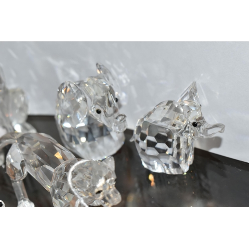 377 - A GROUP OF SWAROVSKI CRYSTAL AFRICAN WILDLIFE FIGURES, comprising boxed Leopard 217093, boxed Cheeta... 