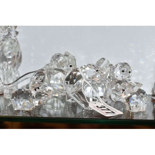 377 - A GROUP OF SWAROVSKI CRYSTAL AFRICAN WILDLIFE FIGURES, comprising boxed Leopard 217093, boxed Cheeta... 