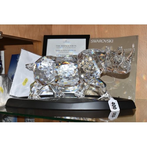 400 - A CASED/OUTER BOX SWAROVSKI CRYSTAL LIMITED EDITION RHINO SCULPTURE, numbered 4825/10000 to undersid... 