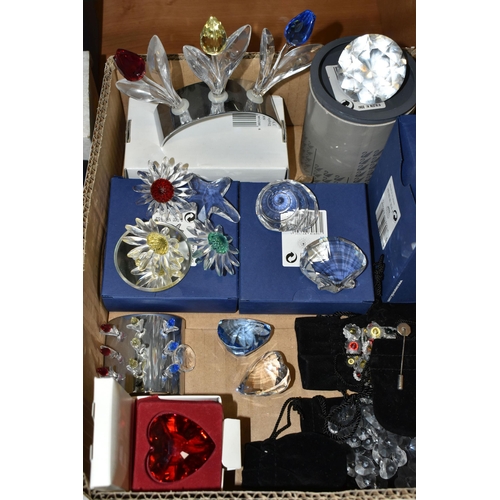 411 - TWO BOXES OF SWAROVSKI CRYSTAL RENEWAL GIFTS, EMPTY BOXES, STANDS AND SUNDRY ITEMS, gifts to include... 