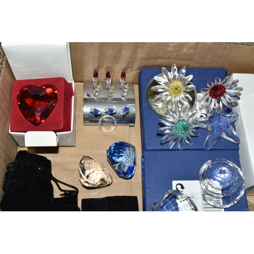 411 - TWO BOXES OF SWAROVSKI CRYSTAL RENEWAL GIFTS, EMPTY BOXES, STANDS AND SUNDRY ITEMS, gifts to include... 