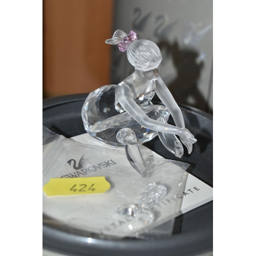 424 - A GROUP OF SWAROVSKI CRYSTAL SCULPTURES, comprising a boxed Stork with Baby in a Basket no 659401 fr... 