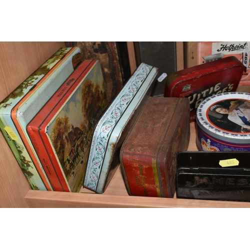 465 - A COLLECTION OF VINTAGE ADVERTISING TINS AND BOXES, assorted Tobacco, Biscuit and Toffee tins, examp... 