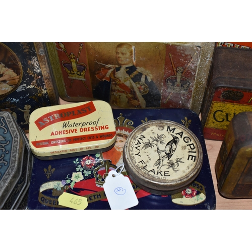 465 - A COLLECTION OF VINTAGE ADVERTISING TINS AND BOXES, assorted Tobacco, Biscuit and Toffee tins, examp... 