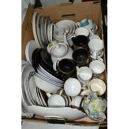 519 - THREE BOXES AND LOOSE CERAMICS AND SUNDRY ITEMS, to include a boxed set of six Royal Albert by Monog... 