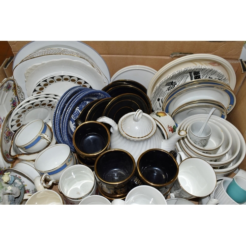 519 - THREE BOXES AND LOOSE CERAMICS AND SUNDRY ITEMS, to include a boxed set of six Royal Albert by Monog... 