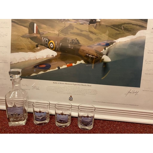 356 - A FRAMED PRINT OF THE BATTLE OF BRITAIN MEMORIAL FLIGHT OVER BEACHY HEAD, aperture approximately 675... 