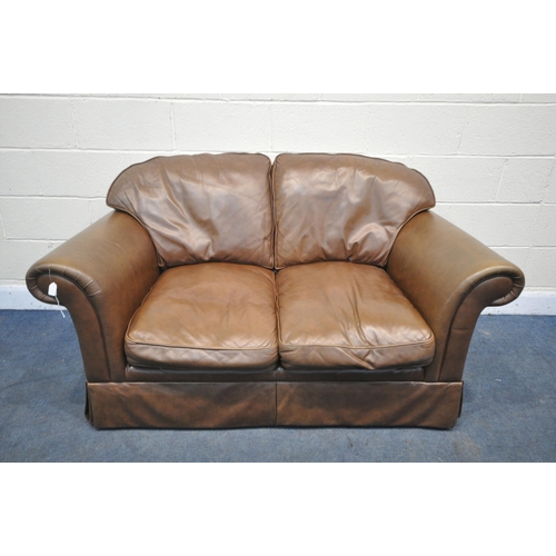 1483 - A LAURA ASHLEY BROWN LEATHER TWO SEATER SETTEE, length 156cm x depth 95cm x height 84cm (condition r... 