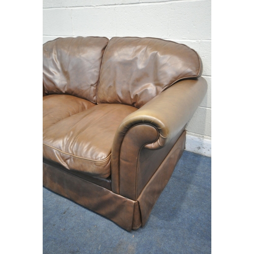 1483 - A LAURA ASHLEY BROWN LEATHER TWO SEATER SETTEE, length 156cm x depth 95cm x height 84cm (condition r... 