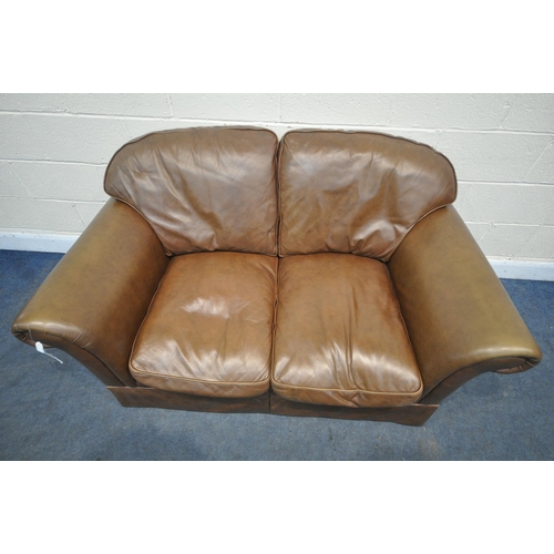 1483 - A LAURA ASHLEY BROWN LEATHER TWO SEATER SETTEE, length 156cm x depth 95cm x height 84cm (condition r... 