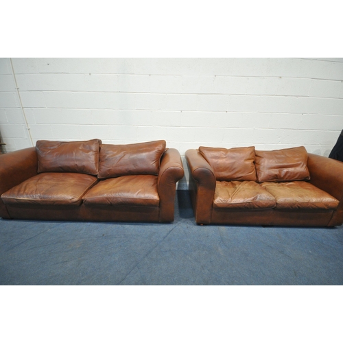 1484 - A LAURA ASHLEY LIGHT BROWN LEATHER TWO  PIECE SUITE, comprising a four seater settee, length 230cm x... 