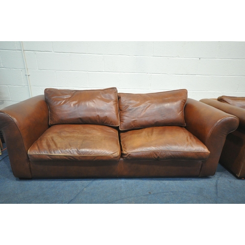 1484 - A LAURA ASHLEY LIGHT BROWN LEATHER TWO  PIECE SUITE, comprising a four seater settee, length 230cm x... 