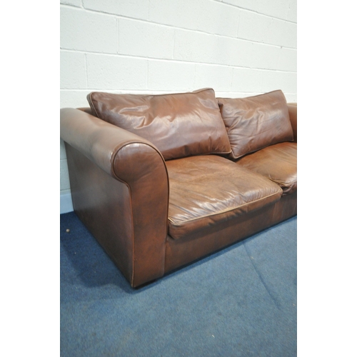 1484 - A LAURA ASHLEY LIGHT BROWN LEATHER TWO  PIECE SUITE, comprising a four seater settee, length 230cm x... 